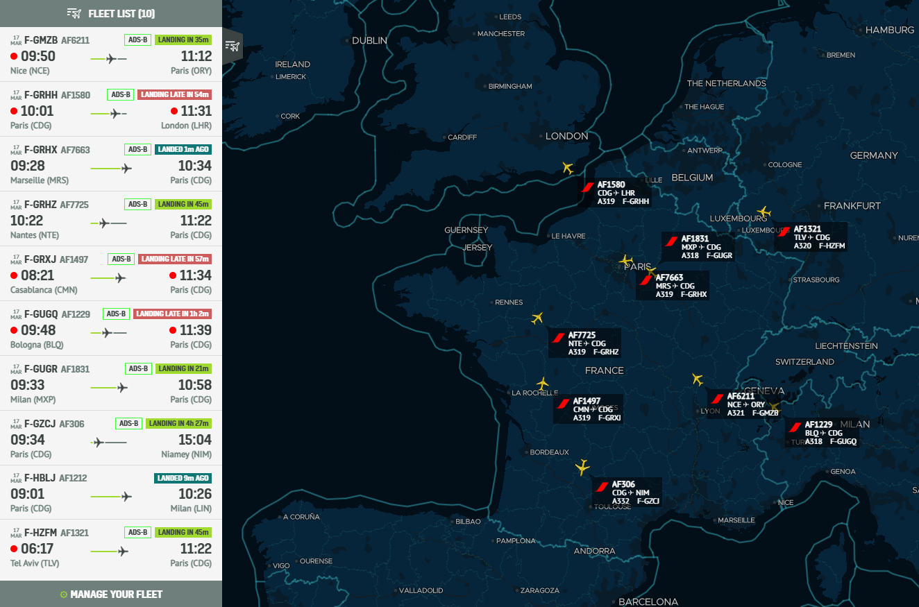 Image Above: Air France Fleet View (10 flights) 