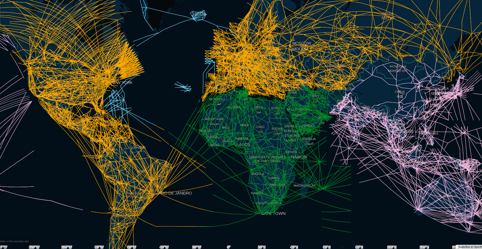 Image Above: Flight Routes Displayed Over 6 Continents.